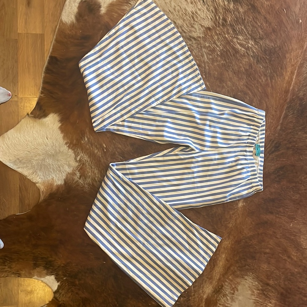 Turquoise Haven - women’s L blue & white striped wide leg flares
